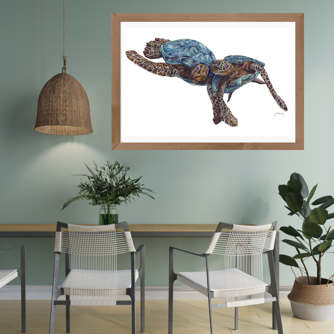 Blue, Teal & Yellow-Striped Sunfish Sailboat — Jackie Maloney Studio